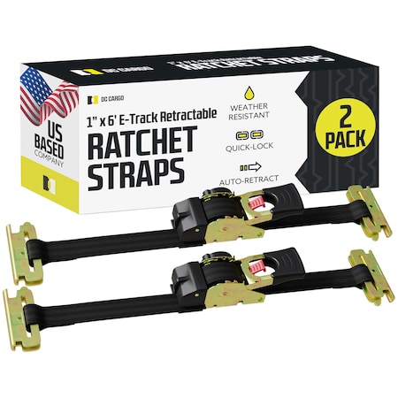 1in X 6' E-Track Retractable Ratchet Straps, 2PK